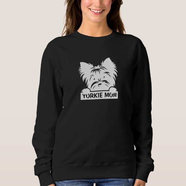 Tittande Yorkie Svart Silhuett Yorkie Mamma  T Shirt (Framsida)