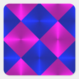 Tittar av rosa och blå metall fyrkantigt klistermärke