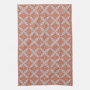 Tittar av vintage, terra cotta charkoldiamant kökshandduk