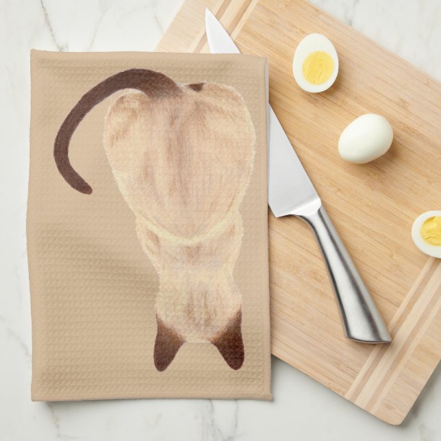 Tittar Away teckning för Sasha Siamese kattälskare Kökshandduk (Vikt i Fjärdedel)