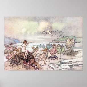Tittar för Vatten Spädbarn av Warwick Goble Poster