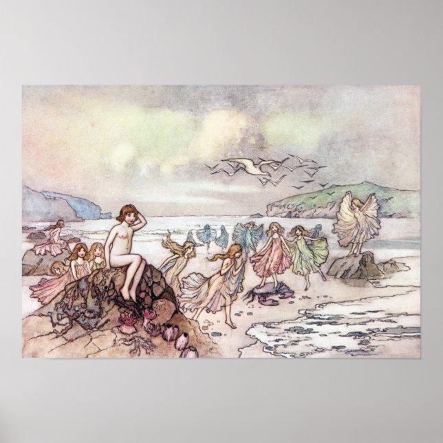 Tittar för Vatten Spädbarn av Warwick Goble Poster (Framsidan)