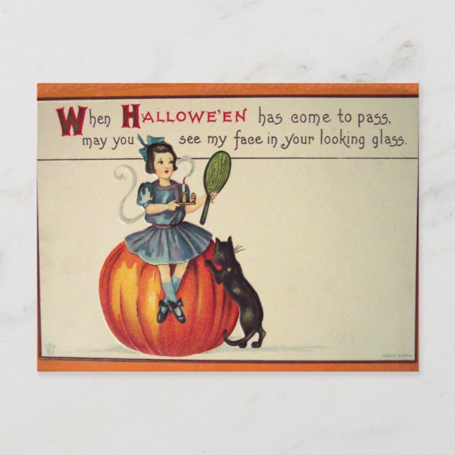 Tittar glas (Vintage Halloween Card) Vykort (Framsida)