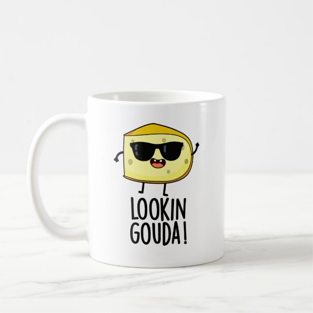 Tittar Gouda Funny Cheese Pun Kaffemugg (Vänster)
