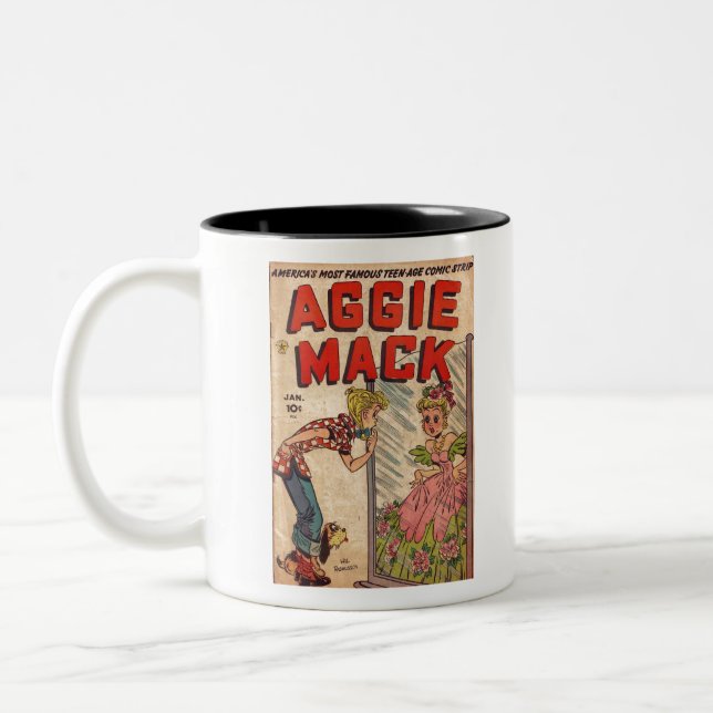 Tittar i Spegel - Aggie Mack - Retro Children Två-Tonad Mugg (Vänster)