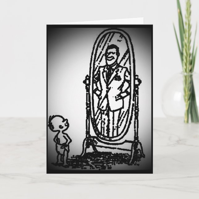 Tittar i Spegel som ser min Far Helgdag Kort (Framsida)