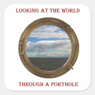 Tittar i världen genom en Porthole bild Fyrkantigt Klistermärke