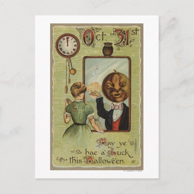 Tittar kvinnor på Pumpkin Man i Spegel Vykort (Framsida)