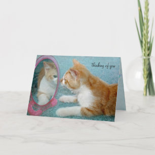 tittar mellan er och tabby katt i spegel kort