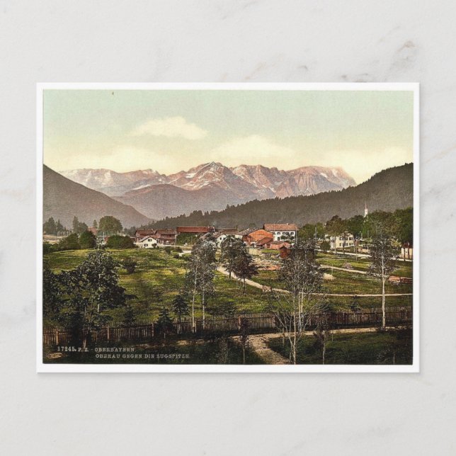 Tittar mot Zugspitze, Oberau, Upper Bavar Vykort (Framsida)