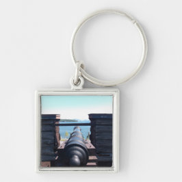 Tittar ner cylindern fyrkantig silverfärgad nyckelring