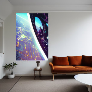 Tittar ner på planeten AI Art Poster