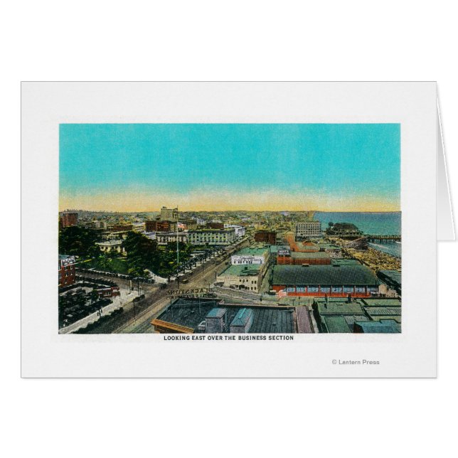 Tittar Öster över affärsavdelning, Long Beach Hälsningskort (Framsidan Horizontal)