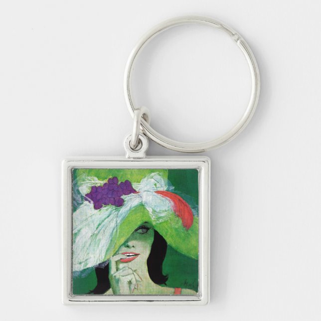 Tittar på annat sätt fyrkantig silverfärgad nyckelring (Framsidan)