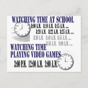 tittar på skoltid video spelare vykort