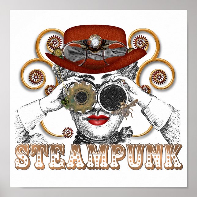 tittar steampunk collage art poster (Framsidan)