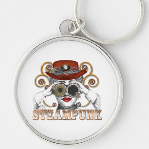 tittar steampunk collage art rund silverfärgad nyckelring