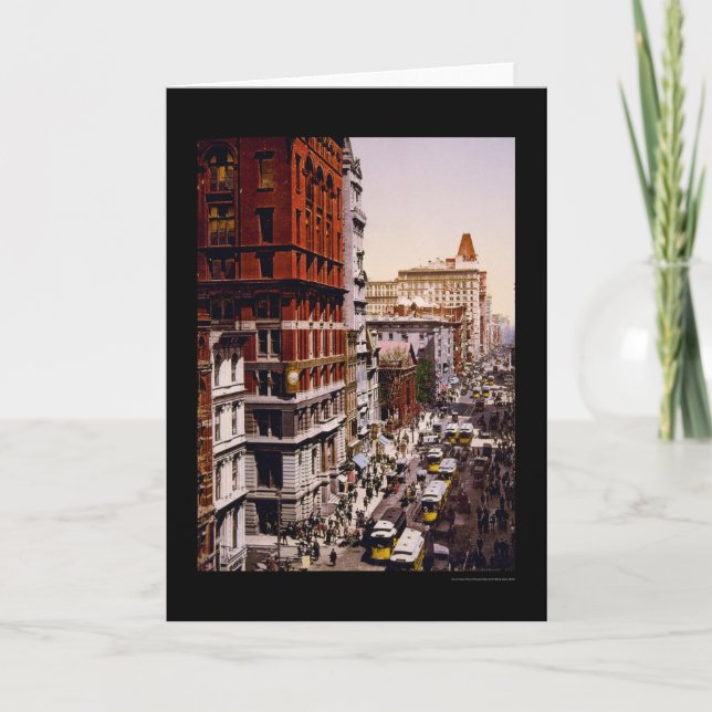 Tittar upp Broadway i New York City 1900 Kort (Framsida)