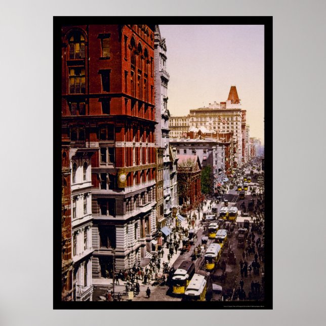 Tittar upp Broadway i New York City 1900 Poster (Framsidan)