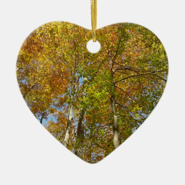 Tittar upp till Höst löv III-färgad lövning Julgransprydnad Keramik (Framsidan)