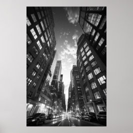 Tittar uppåt i en skyscraper-bild på B&W-bild Poster