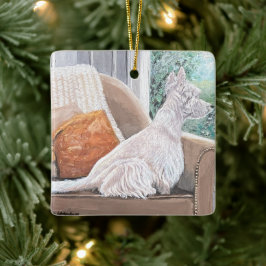 Tittar ut ett fönster julgransprydnad keramik