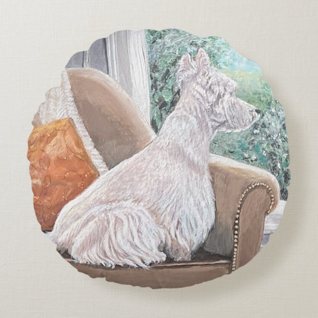 Tittar ut ett fönster rund kudde (Framsidan)