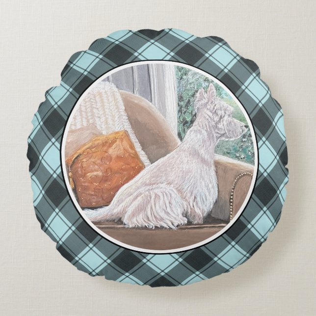 Tittar ut ett fönster rund kudde (Framsidan)