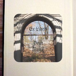 Tittar ut genom Ruin Bookplate Fyrkantigt Klistermärke