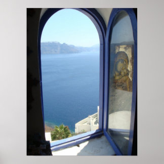 Tittar ut i Santorini Poster