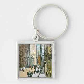 Tittar väster för vintage wall street, New York Fyrkantig Silverfärgad Nyckelring