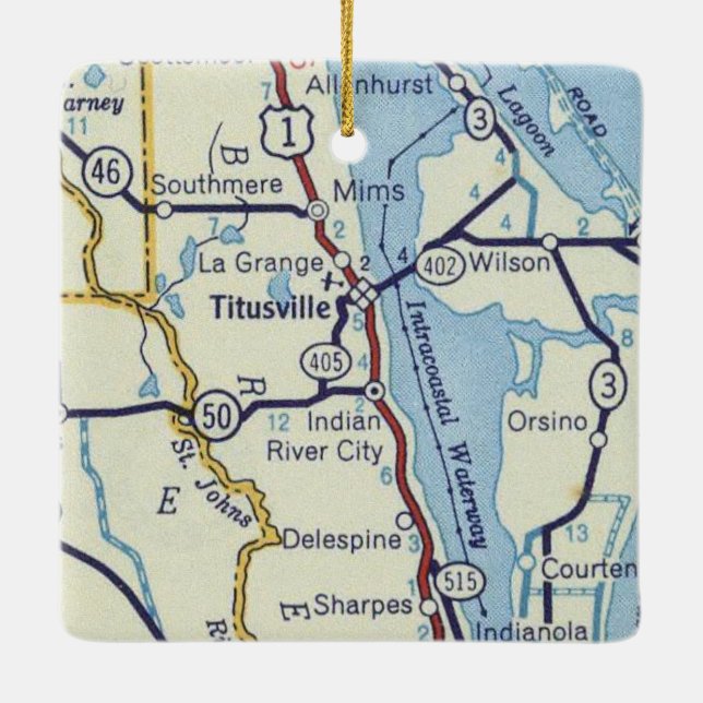 Titusville FL Vintage Karta Julgransprydnad Keramik (Baksida)