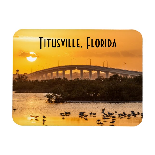 Titusville Florida Bridge Sunset Travel Photo Magnet (Horisontell)