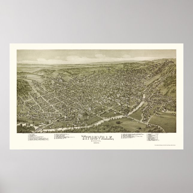 Titusville, PA Panoramic Karta - 1895 Poster (Framsidan)