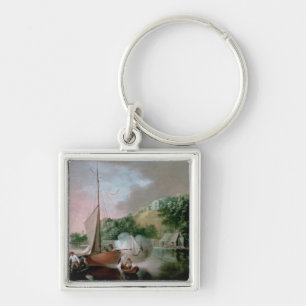 Tivoli nära kork, 1780s fyrkantig silverfärgad nyckelring