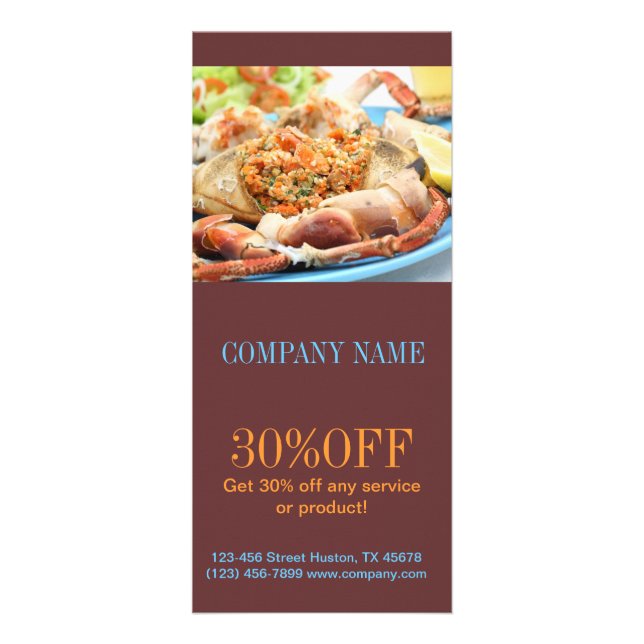 tjänste- skaldjur för middagcatering reklamkort (Framsidan)