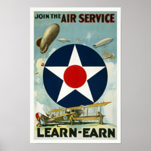 Tjänste- WWI-luft, 1917. Vintage Poster