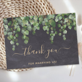 Tjänsteman vid Rustic Eucalyptus Greenery Guld Brö Tack Kort