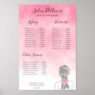 Tjänstemeny Flicka med fläta Rosa akvarell Poster