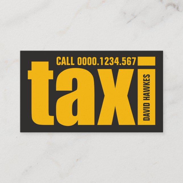 Tjänsten Big TAXI Brev Strecking Gult Taxi Visitkort (Framsida)