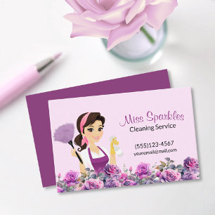 Tjänsten Cute House Städning Lila Blommigt Maid Se Visitkort
