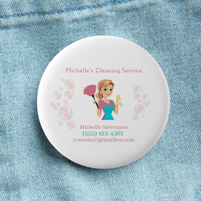 Tjänsten Cute Maid House Rosa Glitter Städning Ser Knapp (Skapare uppladdad)