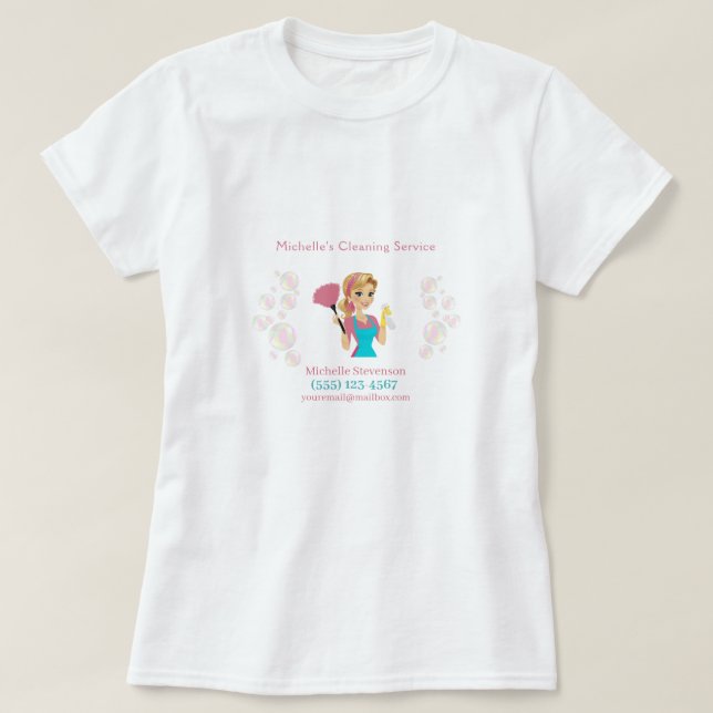 Tjänsten Cute Maid House Rosa Glitter Städning Ser T Shirt (Design framsida)