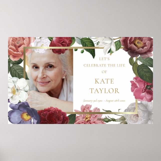 Tjänsten Photo Blommigt Funeral Memorial Service S Poster (Framsidan)