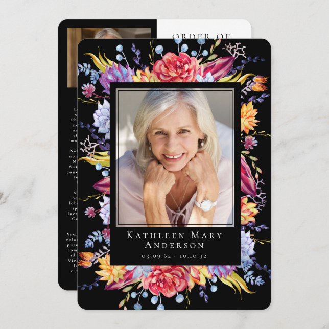 Tjänsten Succulents Blommigt Photo Memorial Program (Fram/baksida)