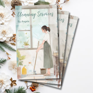 Tjänster för Städning vattenfärg Illustrerade Maid Visitkort
