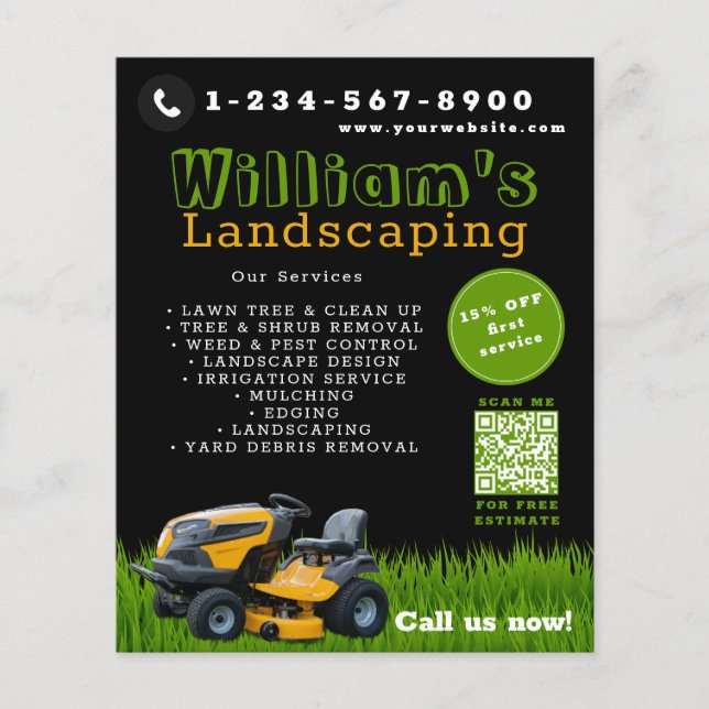  tjänster i gräsmatta Landscaping Black Flygblad (Framsidan)