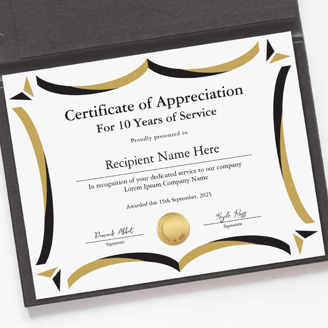 Tjänstgöringsbevis för många års tjänst (Certificate of Appreciation for Years of Service)