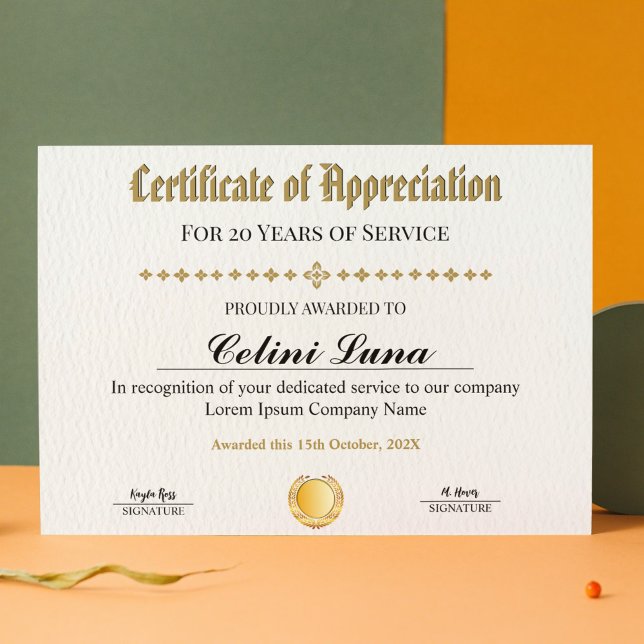 Tjänstgöringsintyg - Professionell Guld (Years of Service Certificate - Professional Gold)