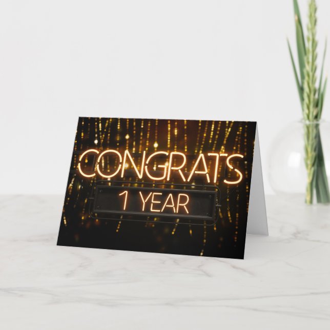 Tjänstjubileum 1 år - Neonljus Kort (Framsida)